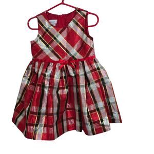 Bonnie Jean Red Dress Girls Holiday Plaid Red Green Gold Shimmer Sparkle 2T